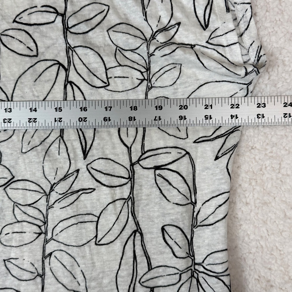 Cynthia Rowley Womens XL Linen White Black Botanical Leaf Print Cap Sleeve Top - Picture 7 of 7